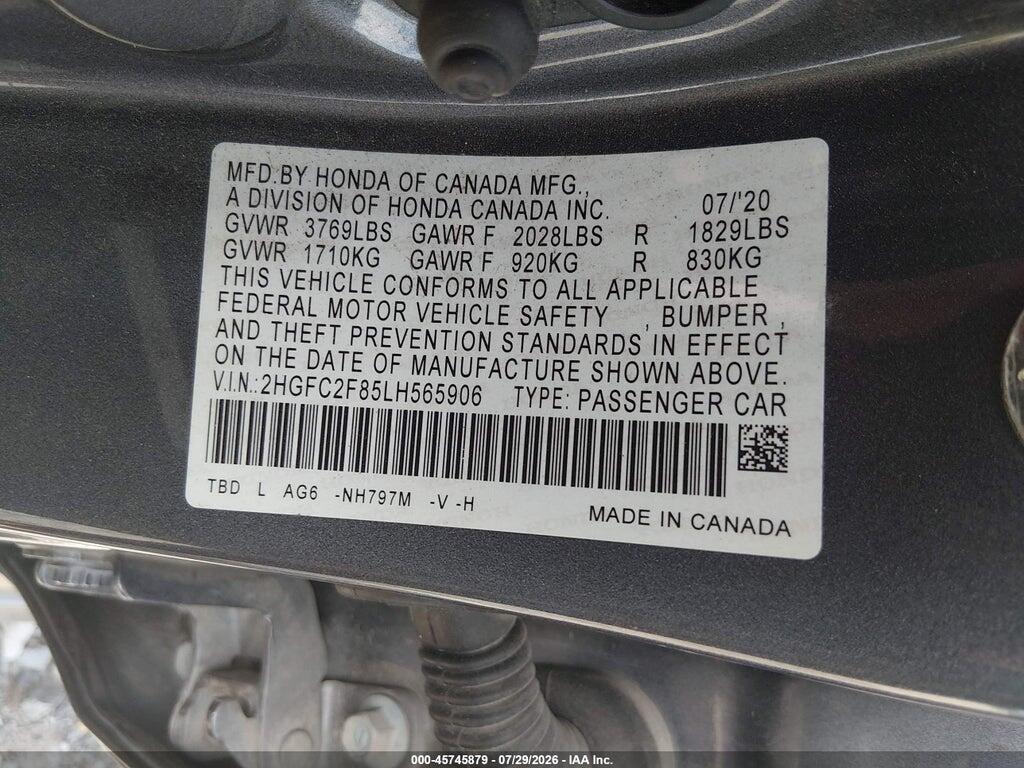 2HGFC2F85LH565906 2020 HONDA CIVIC photo no. 9