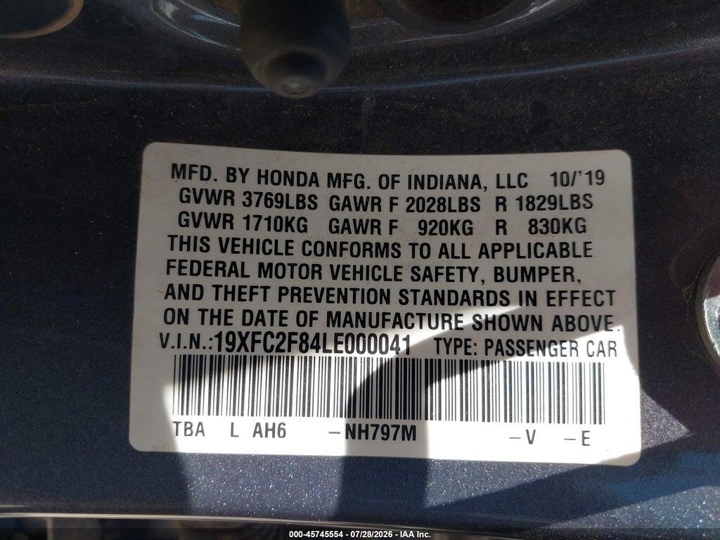 19XFC2F84LE000041 2020 HONDA CIVIC photo no. 9