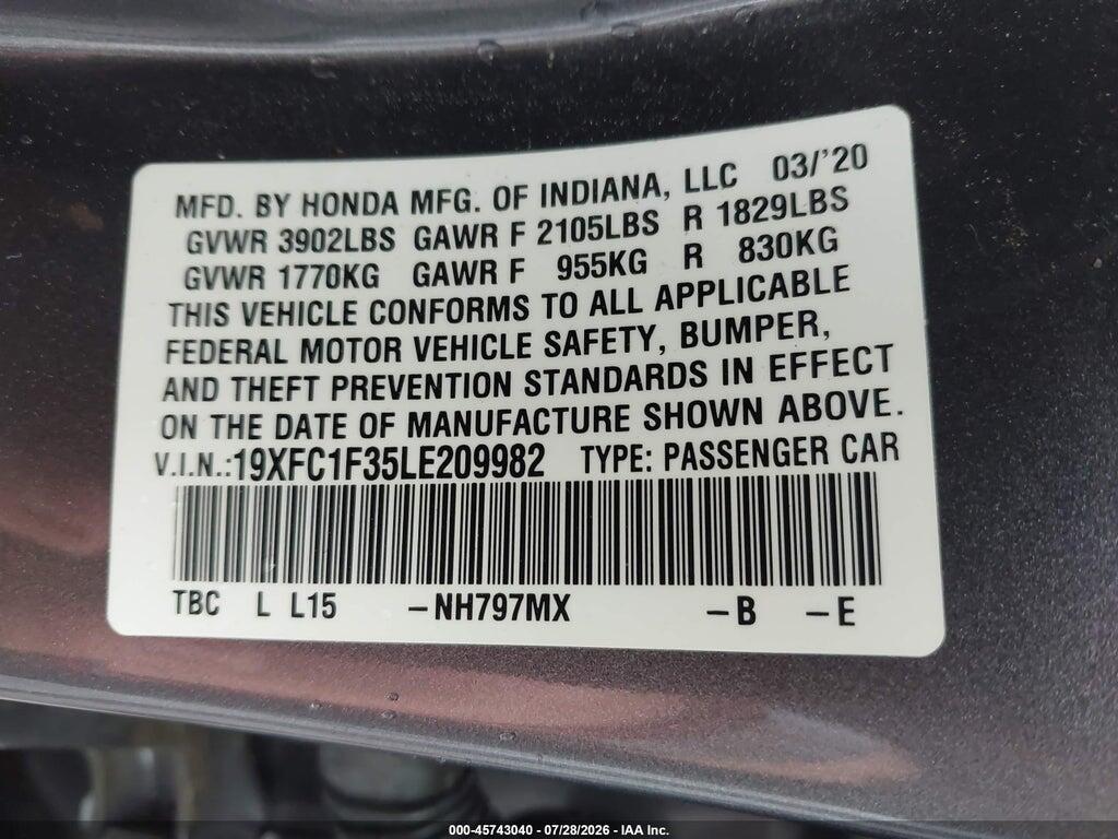 19XFC1F35LE209982 2020 HONDA CIVIC photo no. 9