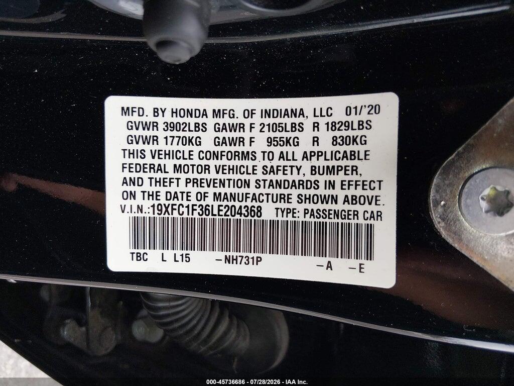 19XFC1F36LE204368 2020 HONDA CIVIC photo no. 9