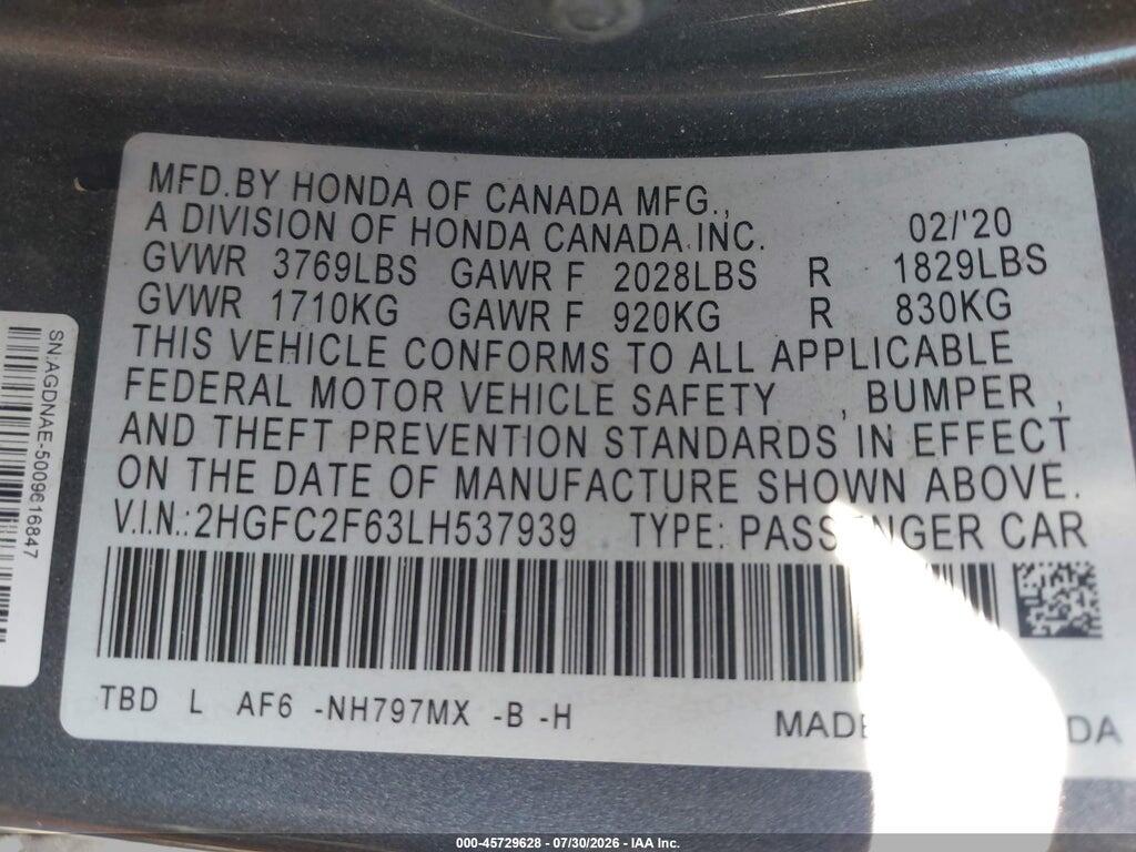 2HGFC2F63LH537939 2020 HONDA CIVIC photo no. 9