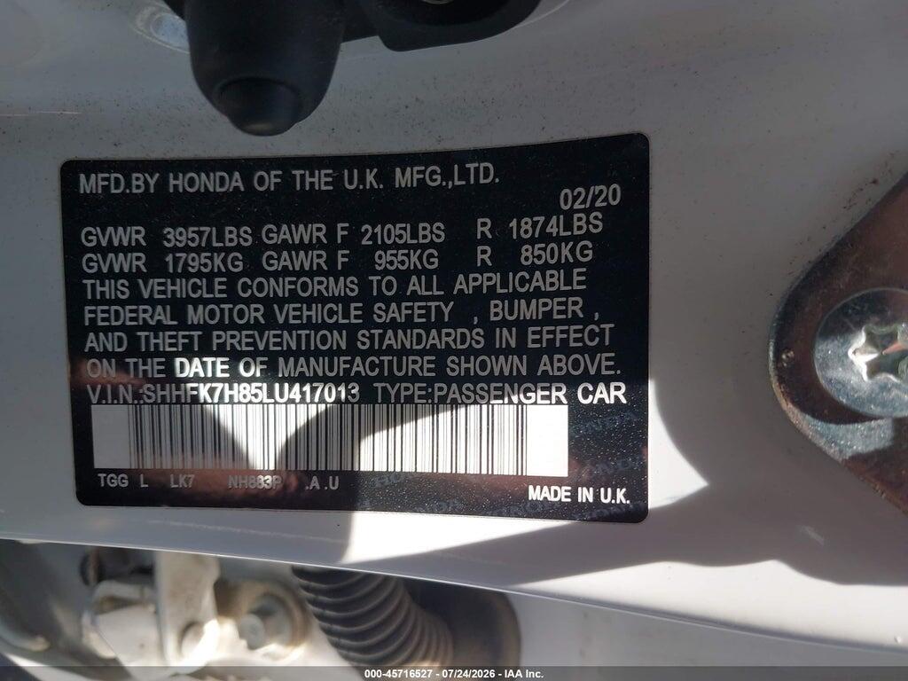 SHHFK7H85LU417013 2020 HONDA CIVIC photo no. 9