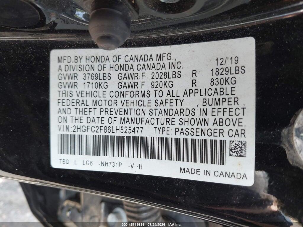 2HGFC2F86LH525477 2020 HONDA CIVIC photo no. 9