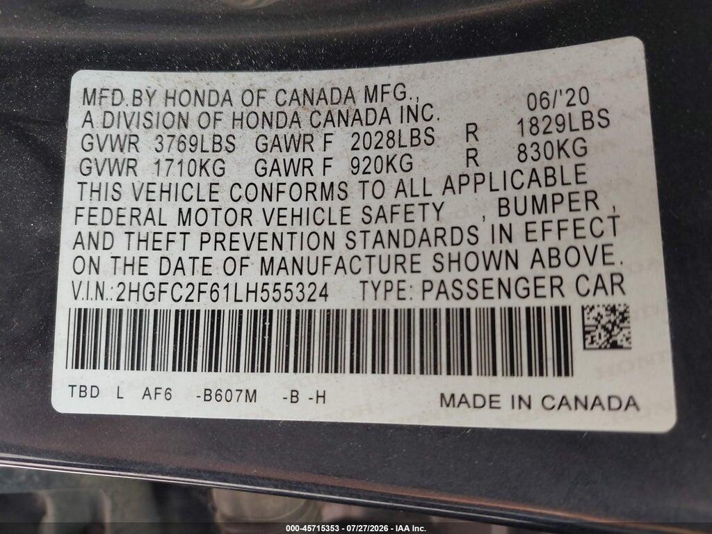 2HGFC2F61LH555324 2020 HONDA CIVIC photo no. 9