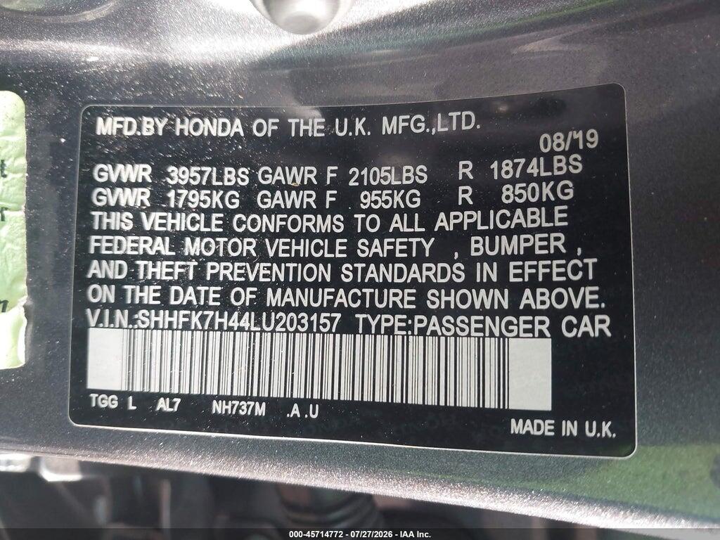 SHHFK7H44LU203157 2020 HONDA CIVIC photo no. 9