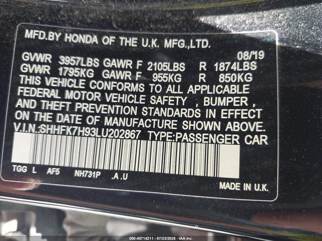 SHHFK7H93LU202867 2020 HONDA CIVIC photo no. 9