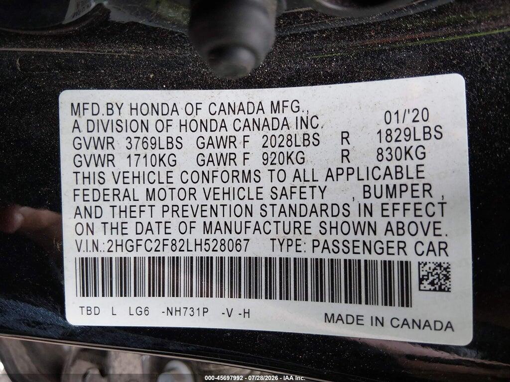 2HGFC2F82LH528067 2020 HONDA CIVIC photo no. 9