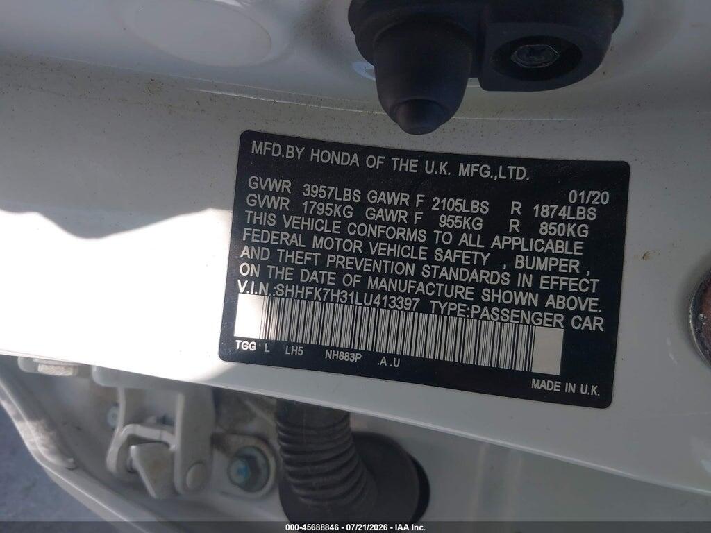 SHHFK7H31LU413397 2020 HONDA CIVIC photo no. 9