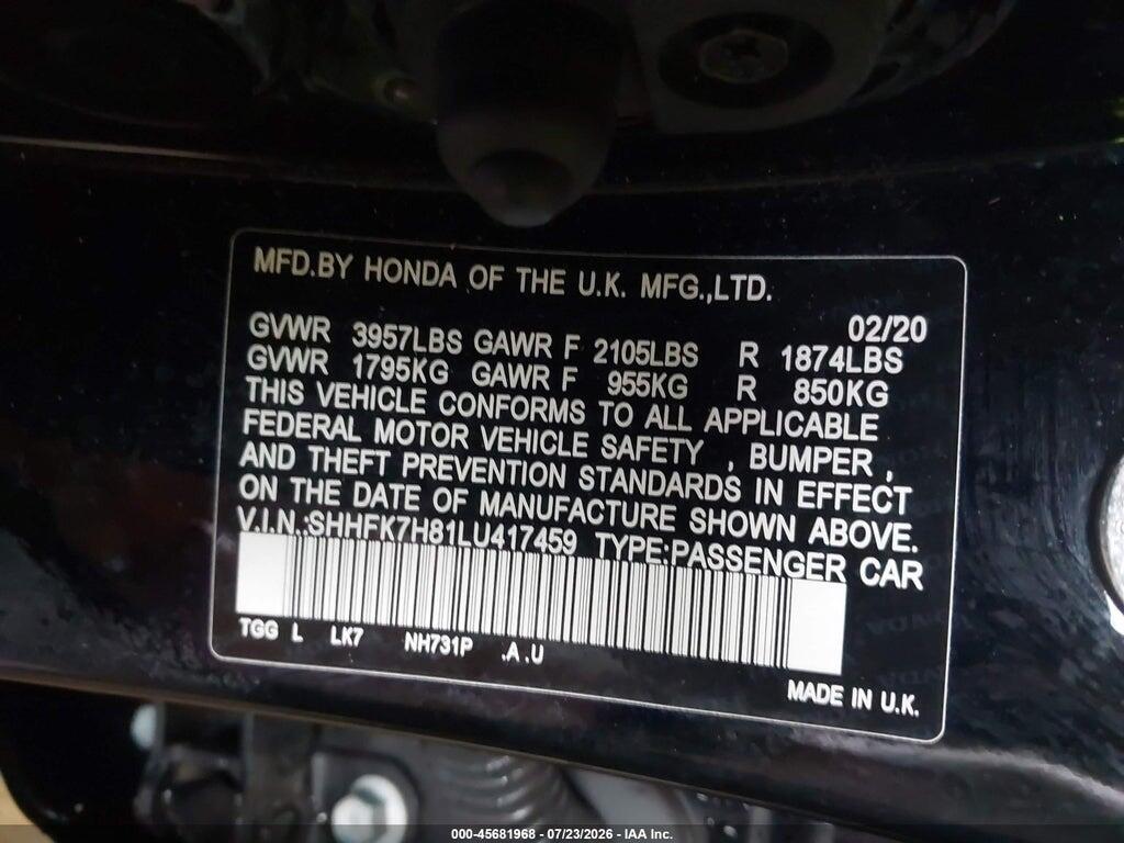 SHHFK7H81LU417459 2020 HONDA CIVIC photo no. 9