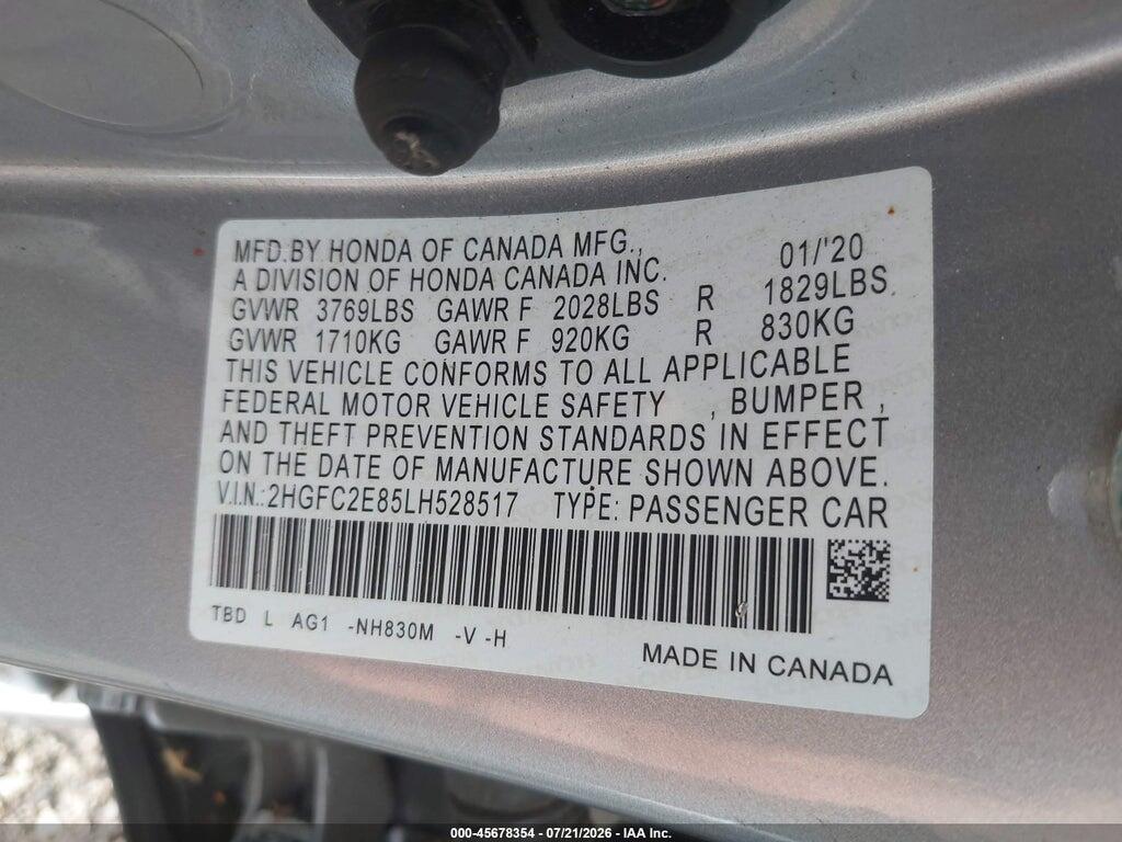 2HGFC2E85LH528517 2020 HONDA CIVIC photo no. 9