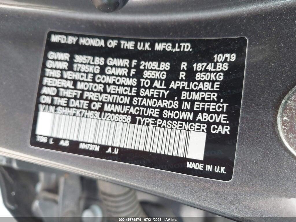 SHHFK7H63LU206858 2020 HONDA CIVIC photo no. 9