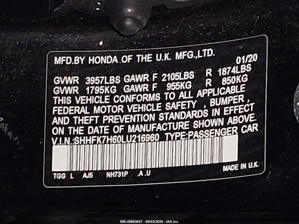 SHHFK7H60LU216960 2020 HONDA CIVIC photo no. 9