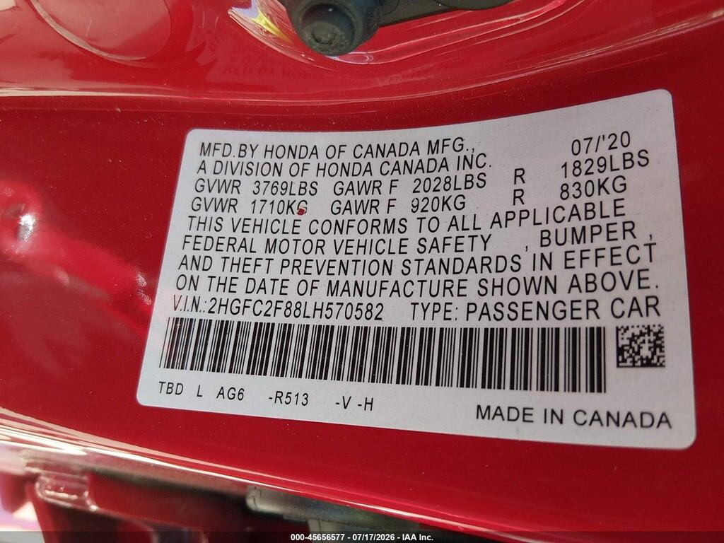 2HGFC2F88LH570582 2020 HONDA CIVIC photo no. 9