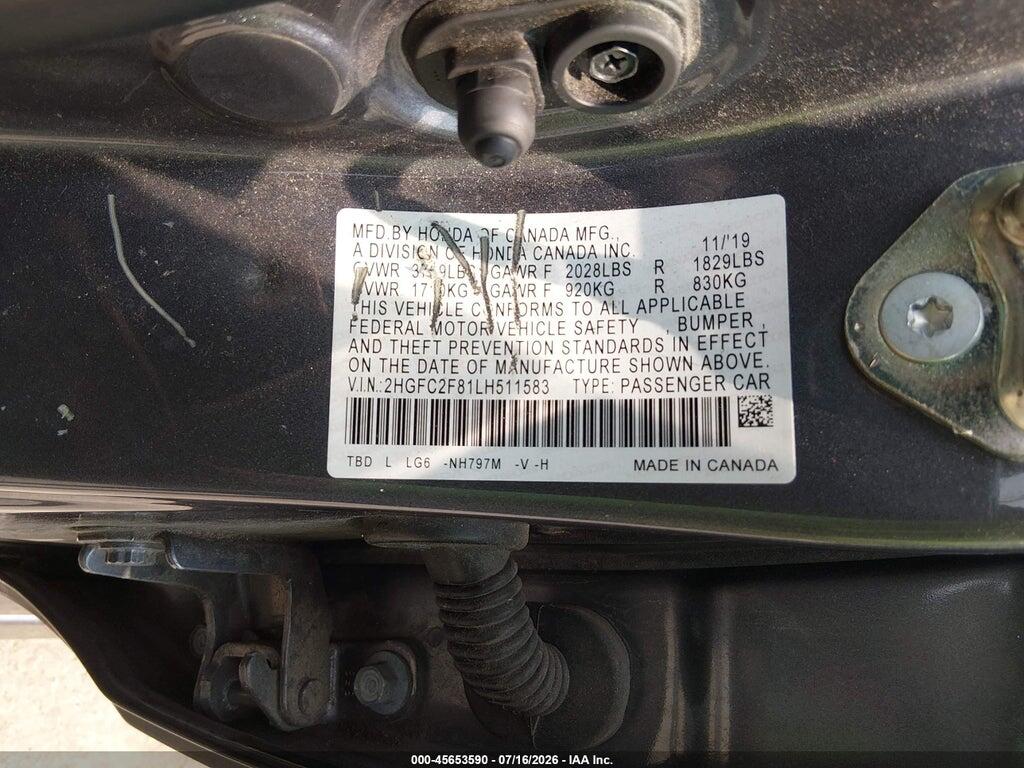2HGFC2F81LH511583 2020 HONDA CIVIC photo no. 9