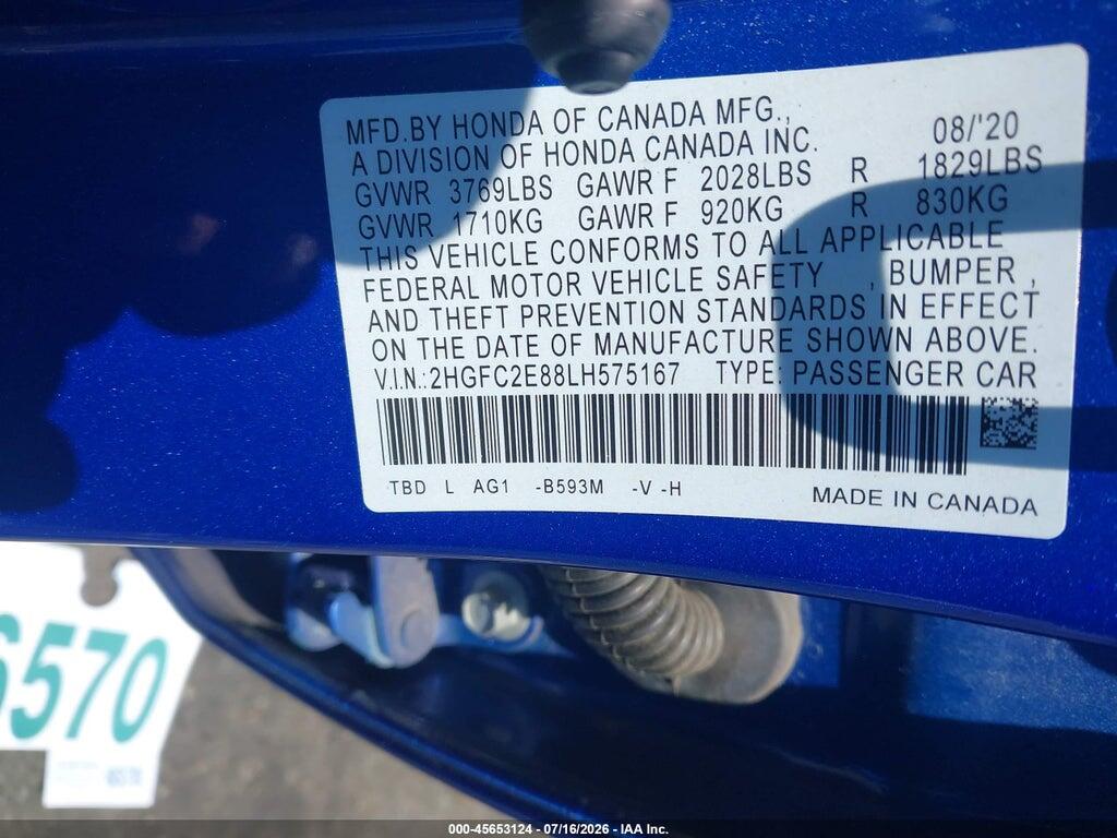 2HGFC2E88LH575167 2020 HONDA CIVIC photo no. 9