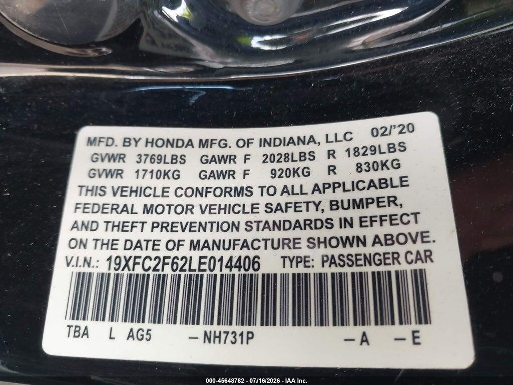 19XFC2F62LE014406 2020 HONDA CIVIC photo no. 9