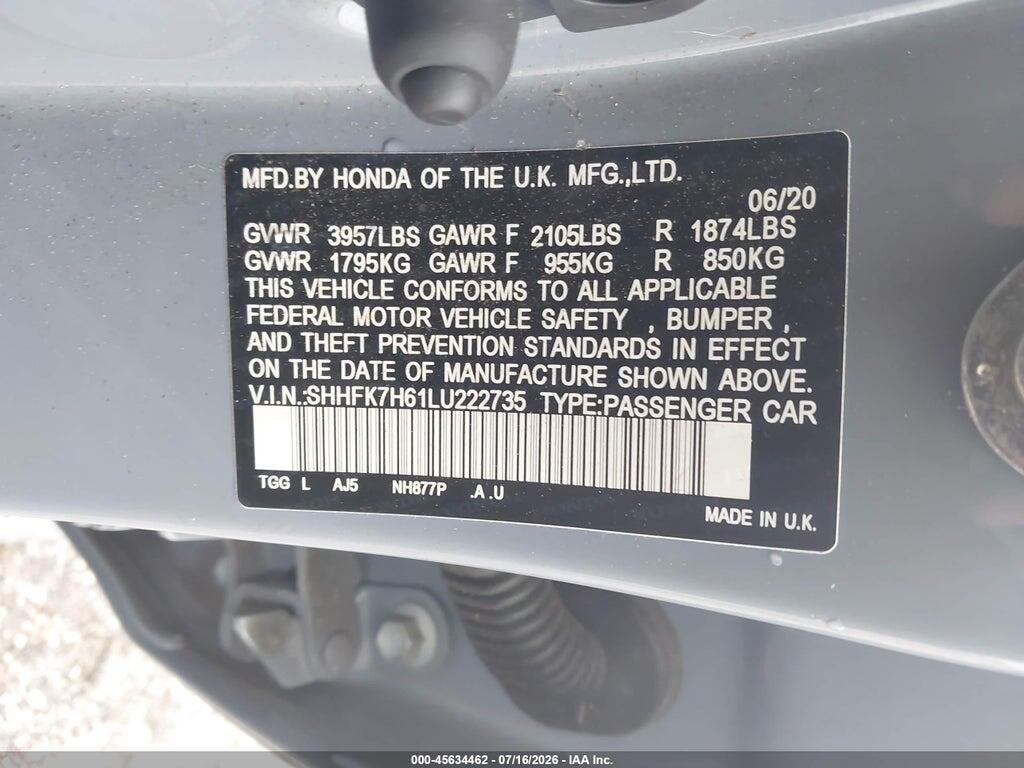 SHHFK7H61LU222735 2020 HONDA CIVIC photo no. 9