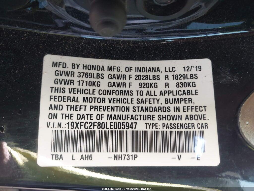 19XFC2F80LE005947 2020 HONDA CIVIC photo no. 9