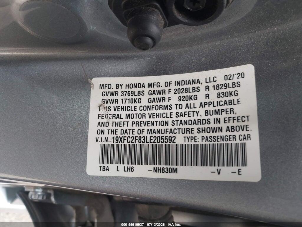 19XFC2F83LE205592 2020 HONDA CIVIC photo no. 9
