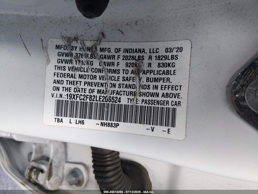 19XFC2F82LE206524 2020 HONDA CIVIC photo no. 9