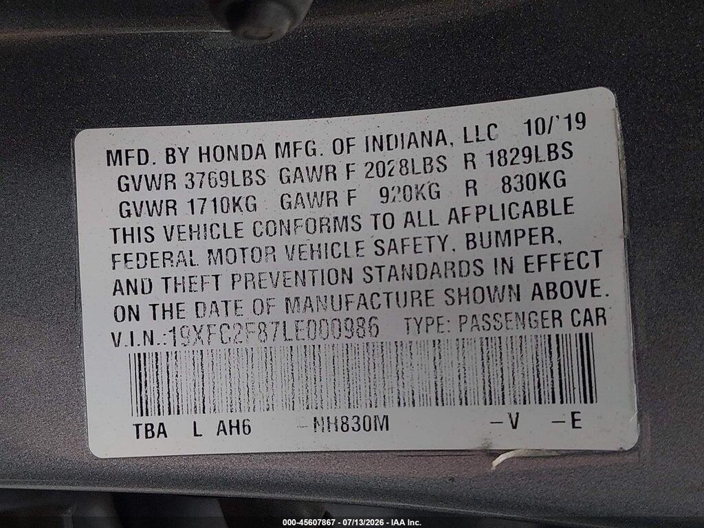 19XFC2F87LE000986 2020 HONDA CIVIC photo no. 9