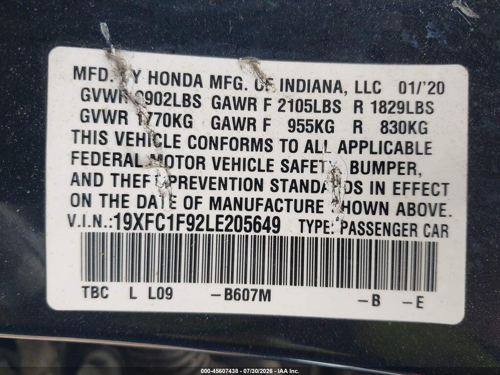 19XFC1F92LE205649 2020 HONDA CIVIC photo no. 9