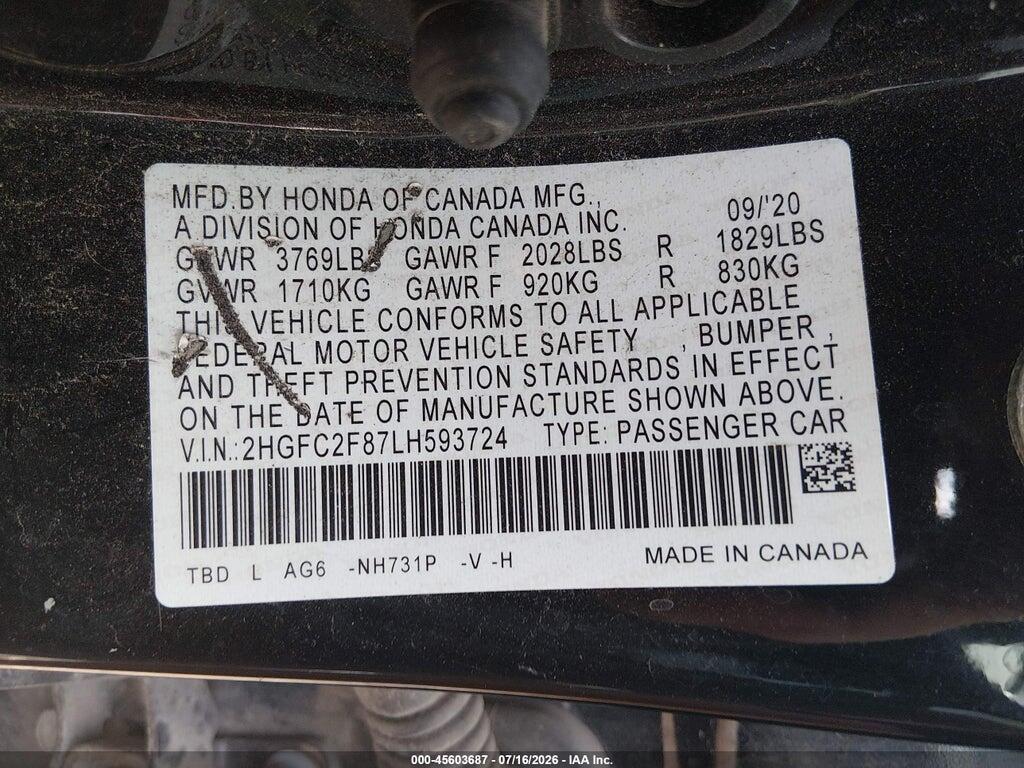 2HGFC2F87LH593724 2020 HONDA CIVIC photo no. 9
