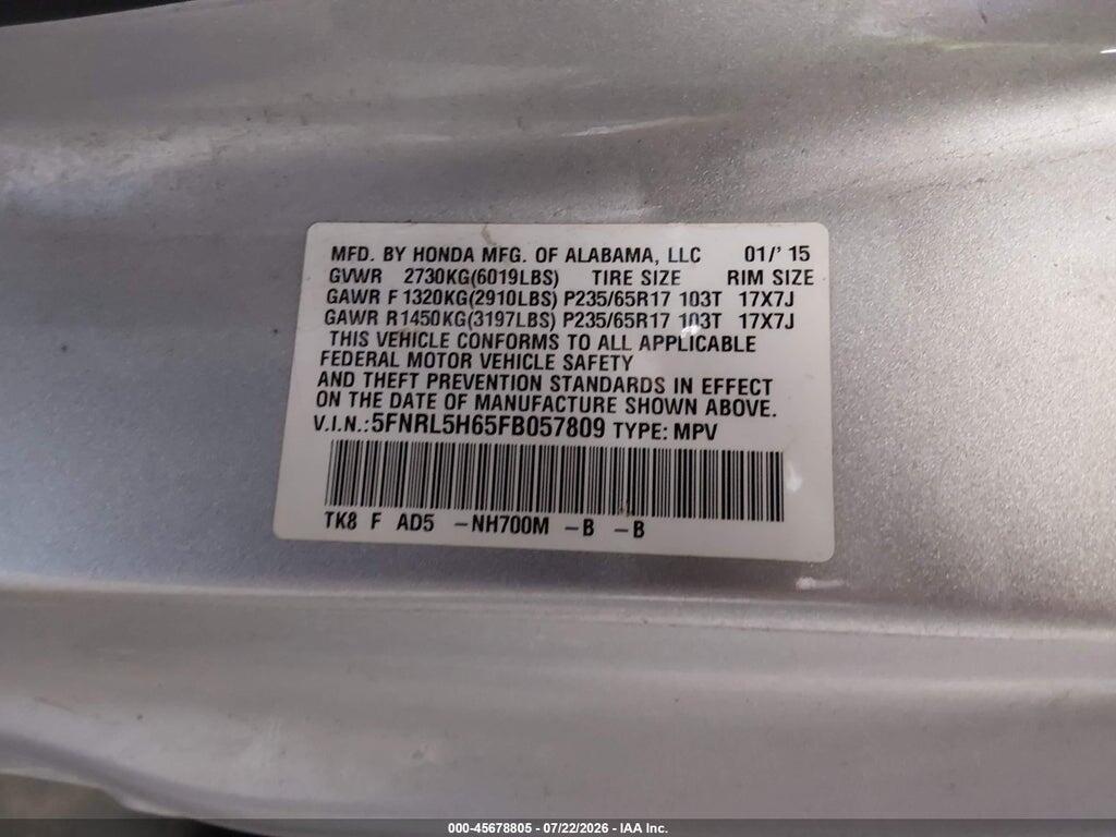 5FNRL5H65FB057809 2015 HONDA ODYSSEY photo no. 9