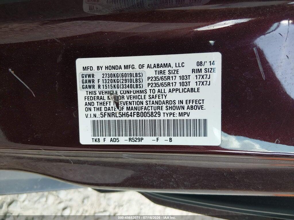 5FNRL5H64FB005829 2015 HONDA ODYSSEY photo no. 9