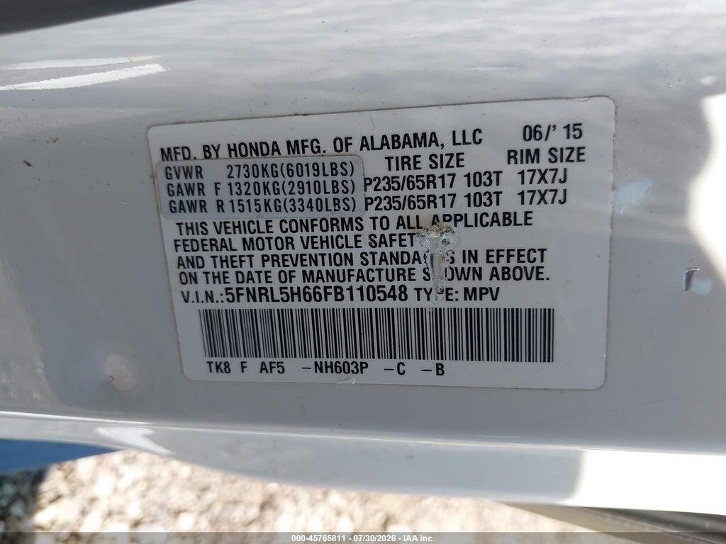 5FNRL5H66FB110548 2015 HONDA ODYSSEY photo no. 9