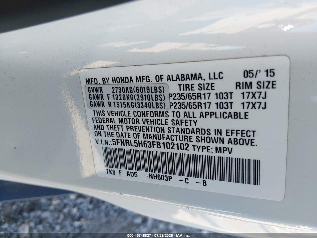 5FNRL5H63FB102102 2015 HONDA ODYSSEY photo no. 9