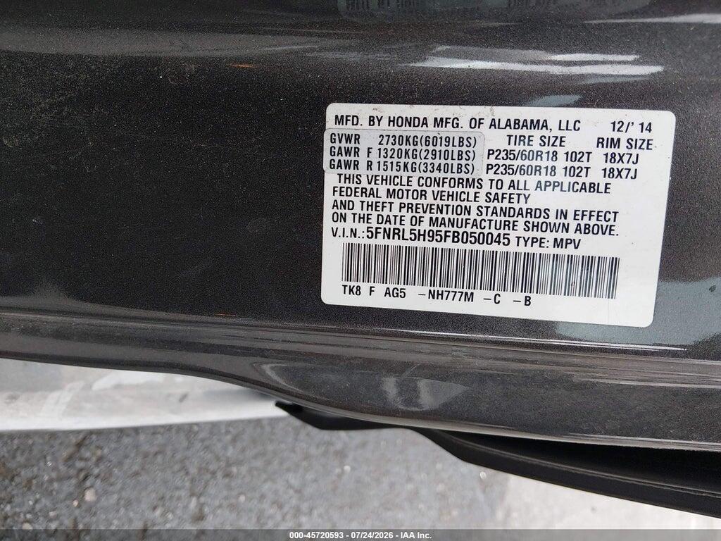 5FNRL5H95FB050045 2015 HONDA ODYSSEY photo no. 9