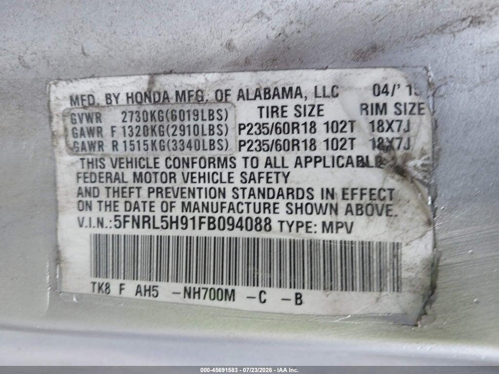5FNRL5H91FB094088 2015 HONDA ODYSSEY photo no. 9