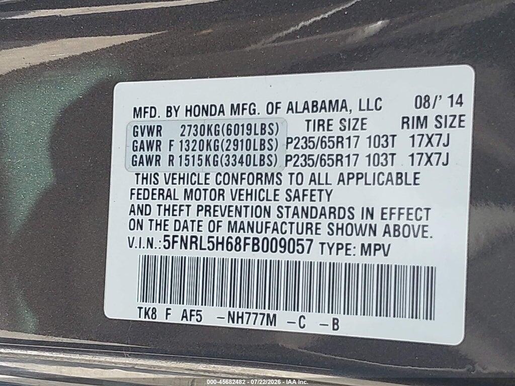 5FNRL5H68FB009057 2015 HONDA ODYSSEY photo no. 9