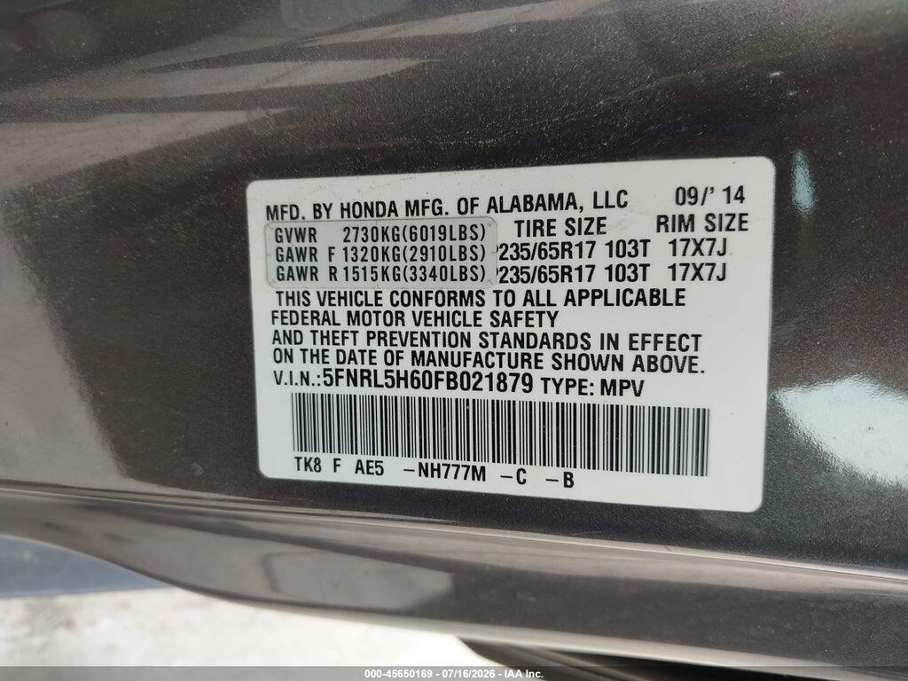 5FNRL5H60FB021879 2015 HONDA ODYSSEY photo no. 9