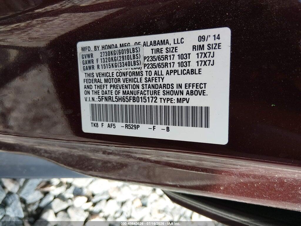 5FNRL5H65FB015172 2015 HONDA ODYSSEY photo no. 9