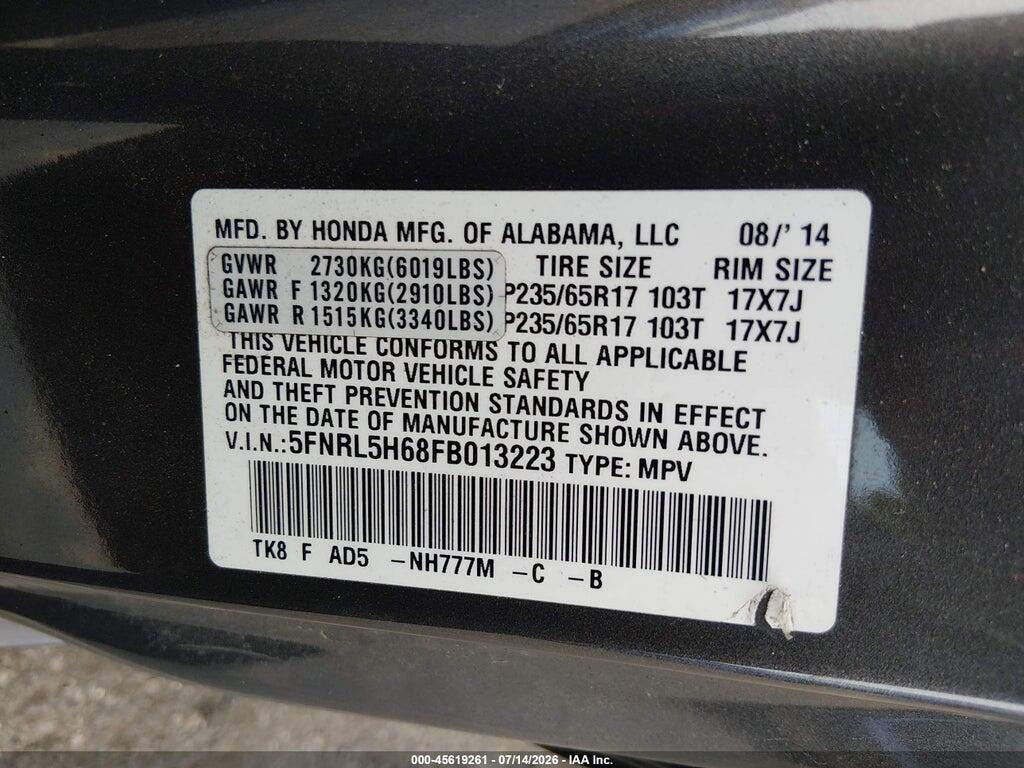 5FNRL5H68FB013223 2015 HONDA ODYSSEY photo no. 9