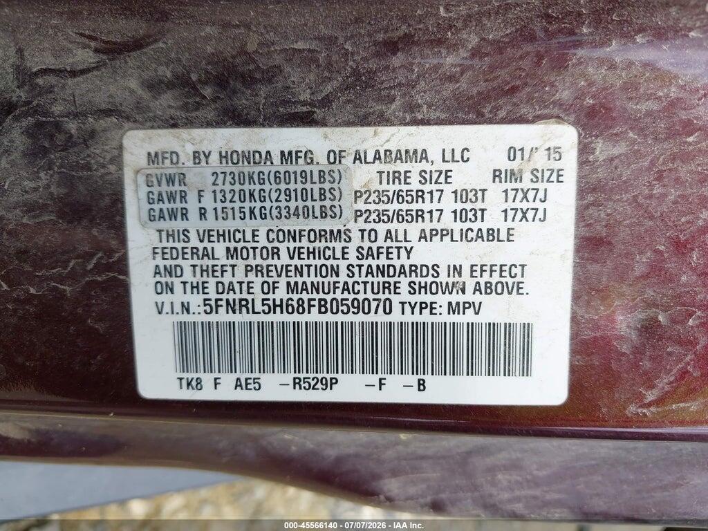 5FNRL5H68FB059070 2015 HONDA ODYSSEY photo no. 9