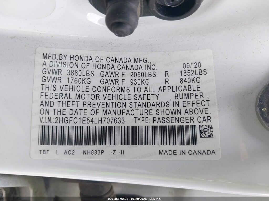 2HGFC1E54LH707633 2020 HONDA CIVIC SI photo no. 9