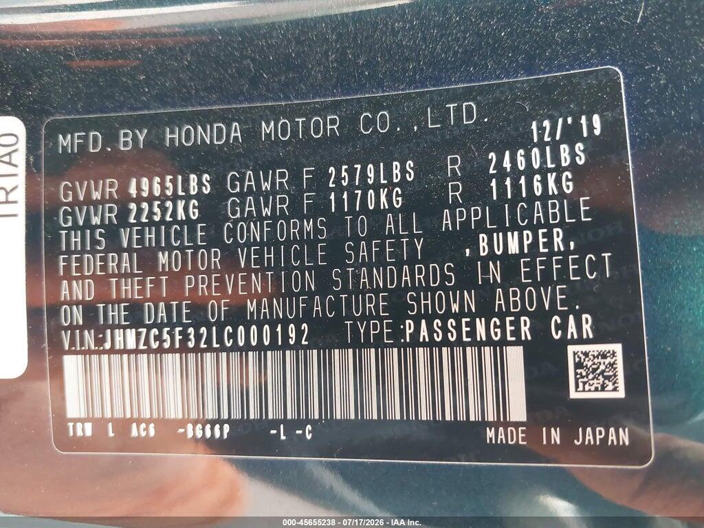 JHMZC5F32LC000192 2020 HONDA CLARITY PLUG-IN HYBRID photo no. 9