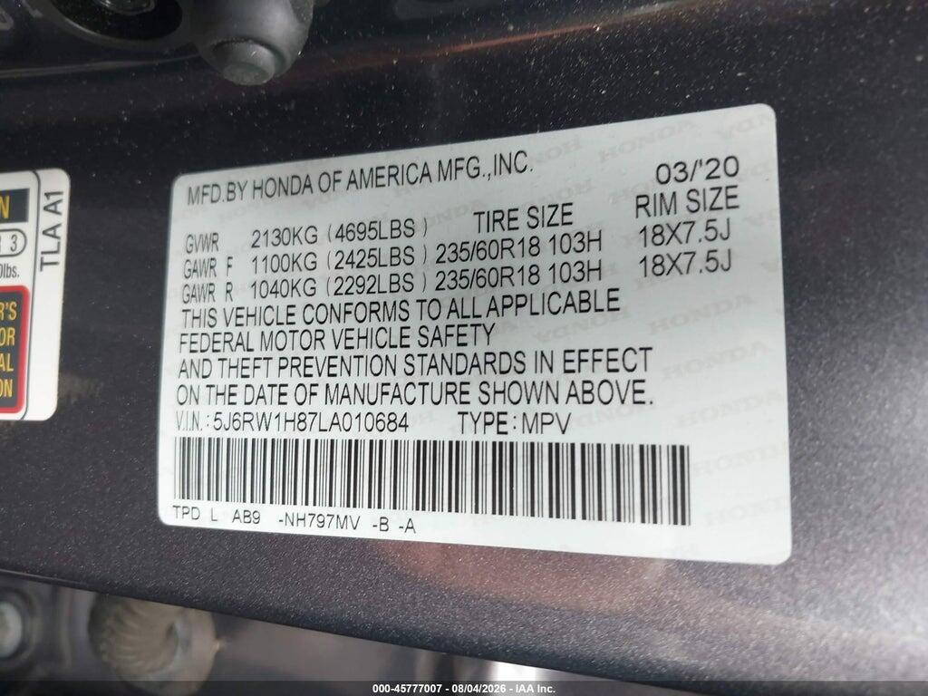 5J6RW1H87LA010684 2020 HONDA CR-V photo no. 9