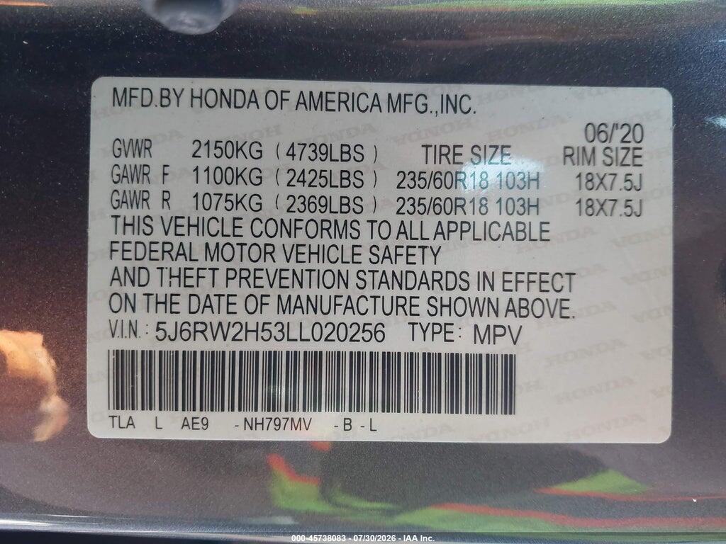 5J6RW2H53LL020256 2020 HONDA CR-V photo no. 9