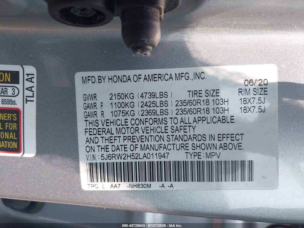 5J6RW2H52LA011947 2020 HONDA CR-V photo no. 9