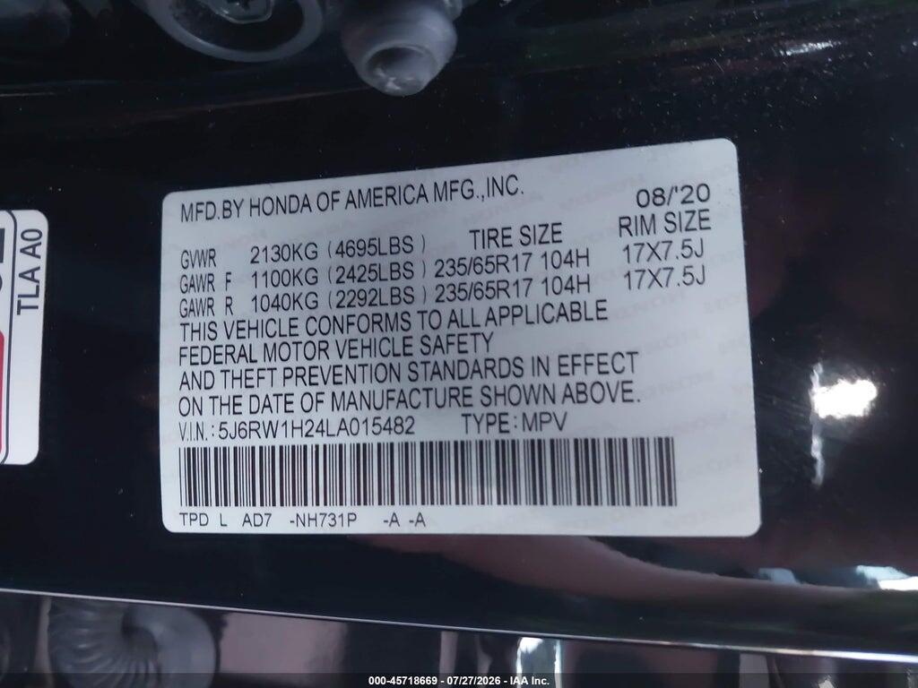 5J6RW1H24LA015482 2020 HONDA CR-V photo no. 9