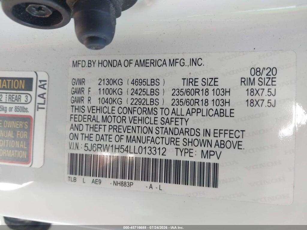 5J6RW1H54LL013312 2020 HONDA CR-V photo no. 9