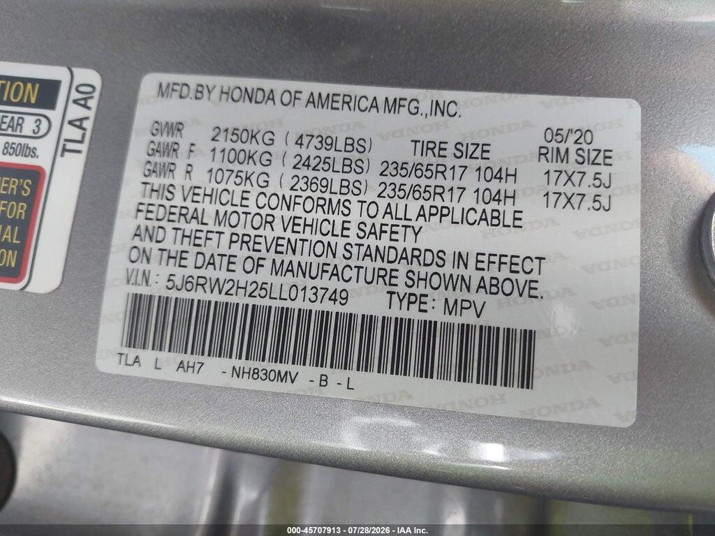 5J6RW2H25LL013749 2020 HONDA CR-V photo no. 9
