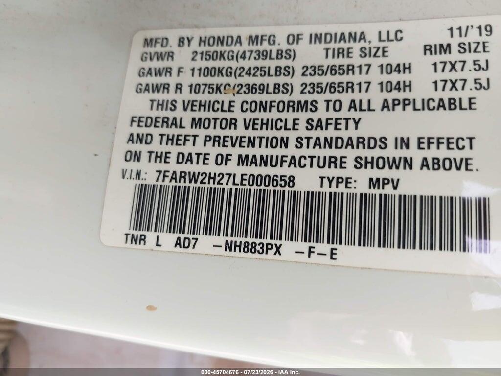 7FARW2H27LE000658 2020 HONDA CR-V photo no. 9
