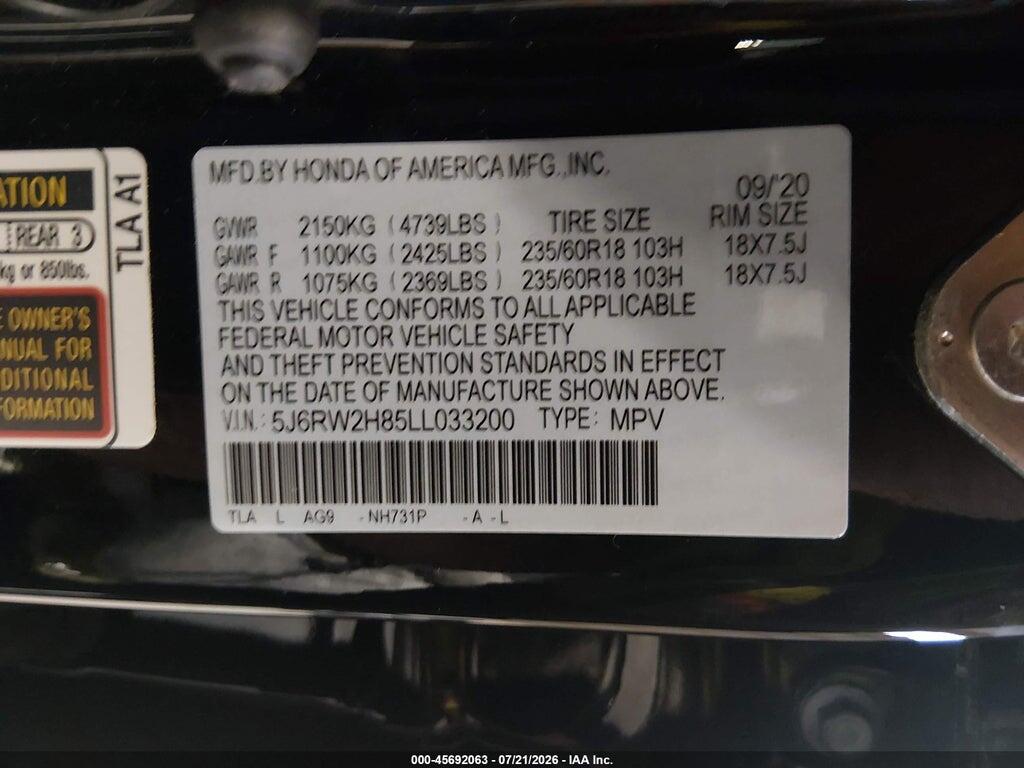 5J6RW2H85LL033200 2020 HONDA CR-V photo no. 9