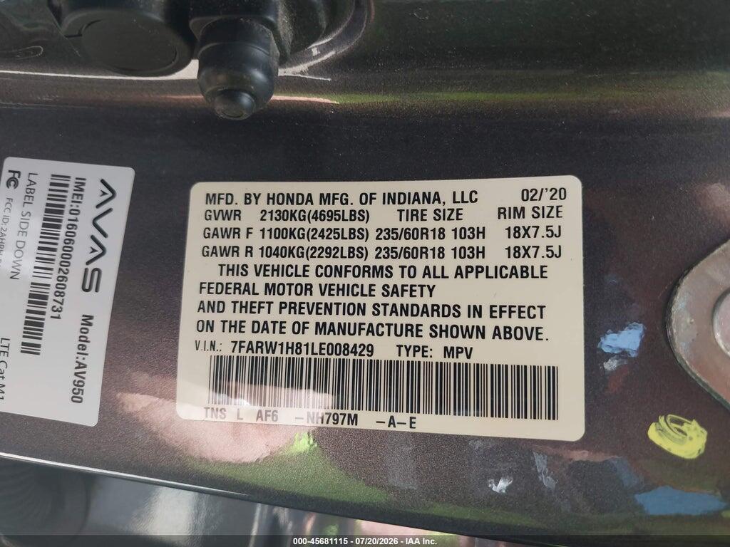 7FARW1H81LE008429 2020 HONDA CR-V photo no. 9