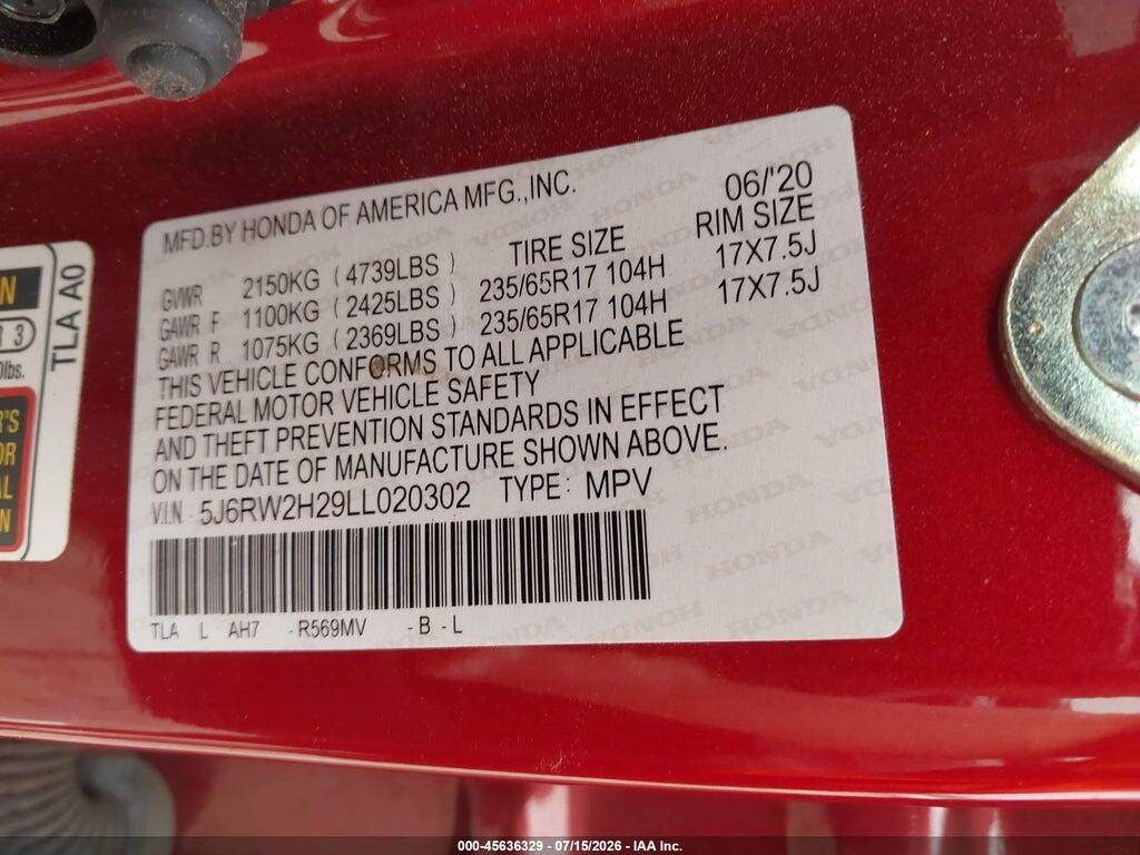 5J6RW2H29LL020302 2020 HONDA CR-V photo no. 9